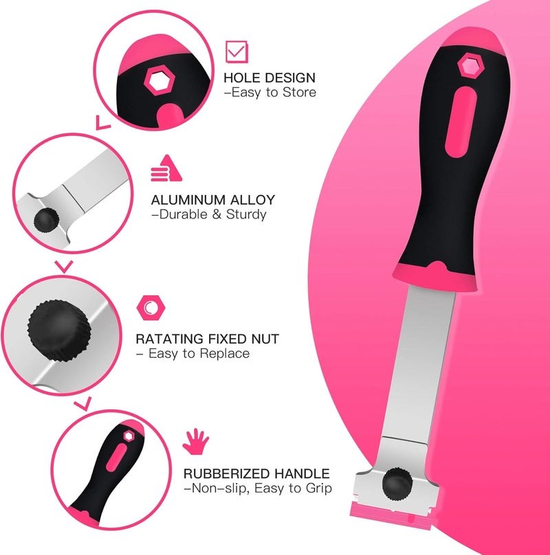 DEKEones Razor Blade Scraper, 2 PCS Razor Scraper Tool for Removing Label, Registration Sticker, Tint, Grease from Windshield, Appliance, Glass（Pink） - Image 3